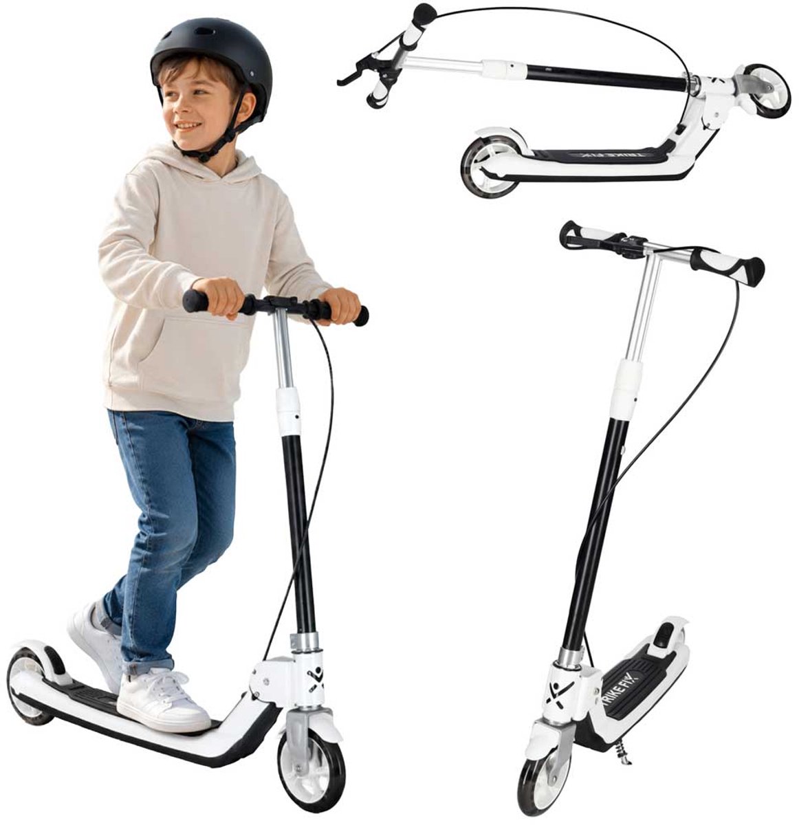playos opvouwbare kinderstep zwart wit met led wielen tot 100 kg met standaard verstelbare hoogte met handrem en voetrem skaten step buitenspeelgoed
