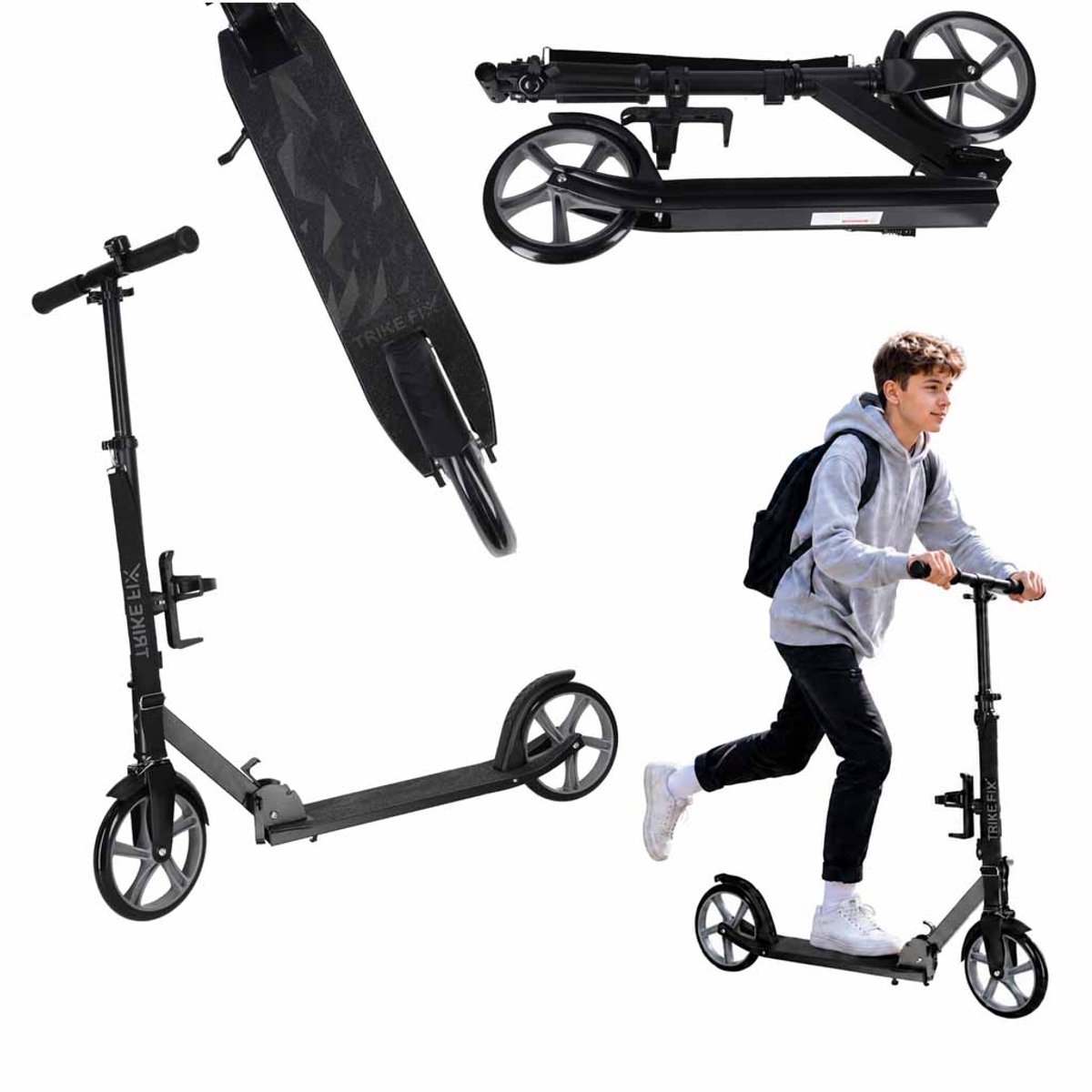 Playos® - Opvouwbare Step - tot 100 kg - Zwart - Inclusief Bel, Draagriem en Bidonhouder - Grote Wielen - Verstelbaar Stuur - Inklapbaar - met Standaard Step kopen online