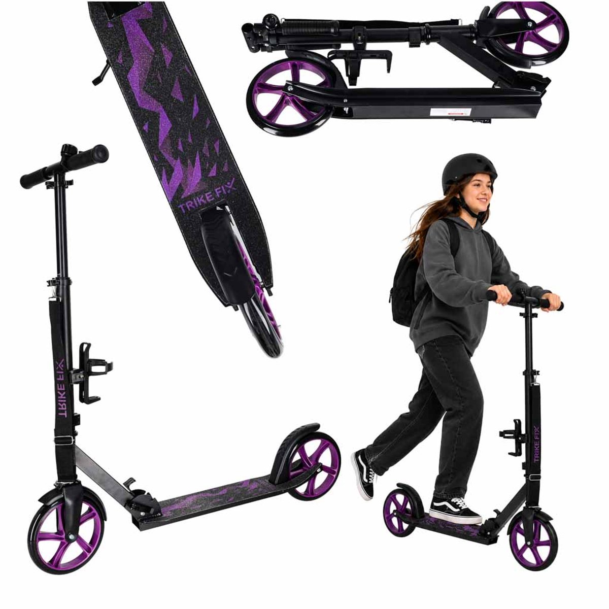 Playos® - Opvouwbare Step - tot 100 kg - Zwart / Paars - Inclusief Bel, Draagriem en Bidonhouder - Grote Wielen - Verstelbaar Stuur - Inklapbaar - met Standaard Step kopen online
