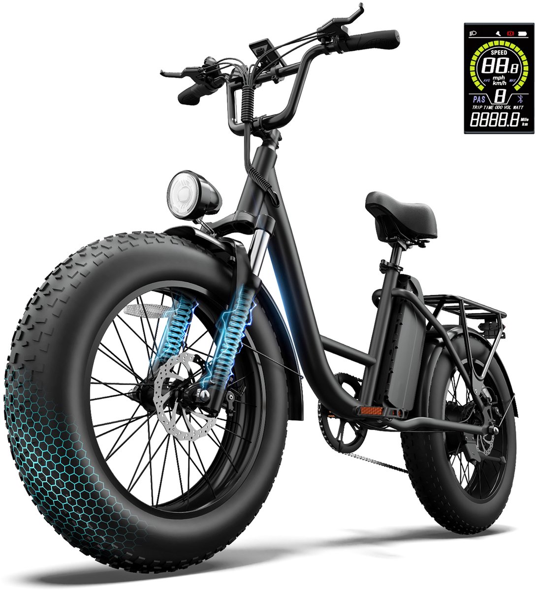 qekud e20 pro e bike 20 inch fatbike elektrische fiets 250w motor 48v 15 6ah accu 7 versnellingen 50 75km actieradius