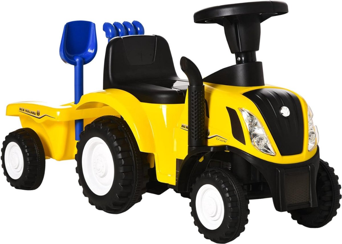 QIN® Looptractor - Loopauto - Loop Tractor - met Aanhangwagen en Hoorn - Geel - 91cm x 29cm x 44cm Loopauto kopen online