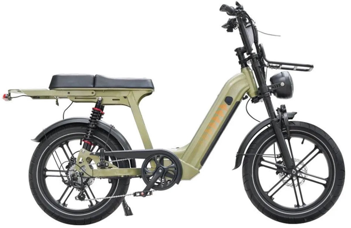 qmwheel d50 elektrische fatbike lage instap 20 inch 250w motor 7 versnellingen 60 km actieradius hydraulische schijfremmen groen