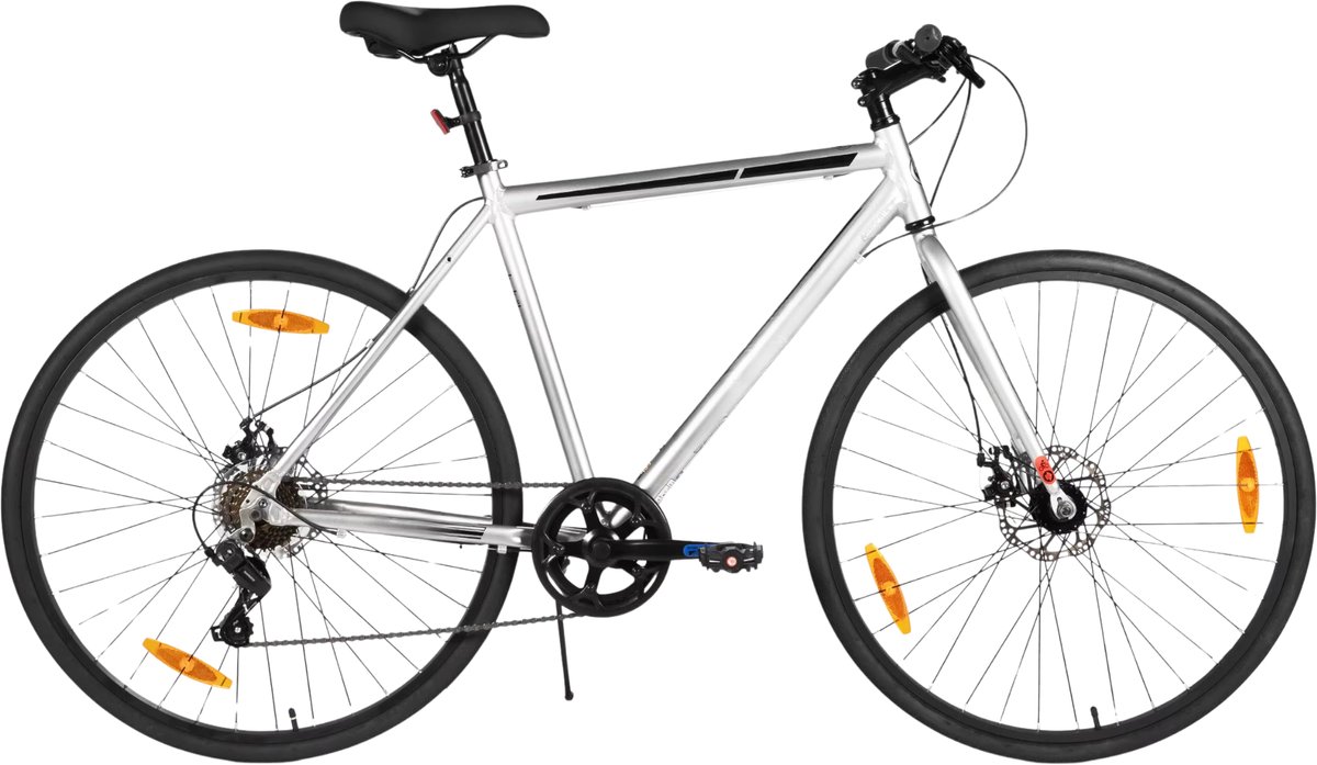 Racefiets – Voor heren en dames – 7 versnellingen / dubbele schijfrem / lichtgewicht frame – Aluminium / Zilver / Maat M (71 cm) Fiets kopen online