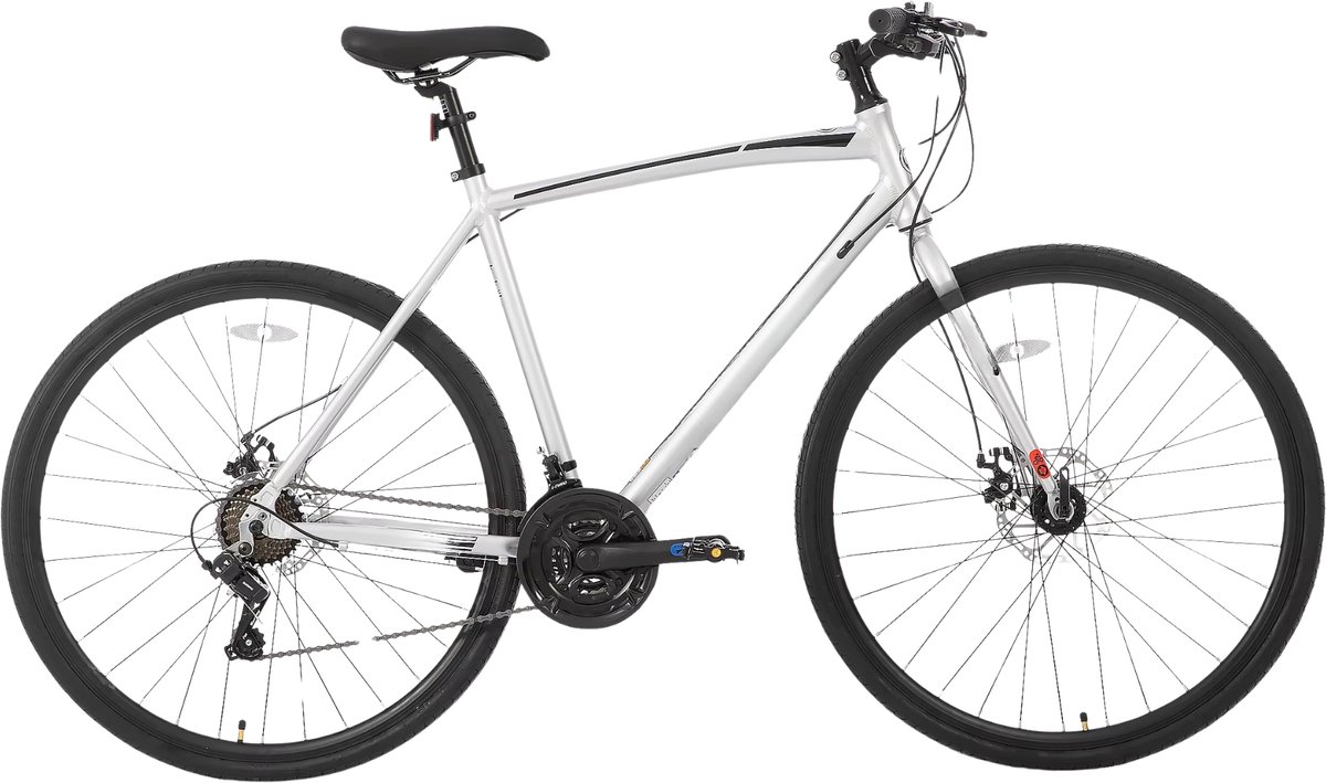 racefiets voor heren en dames lichtgewicht aluminium 14 versnellingen 71 cm wielen zilver maat l geschikt voor stadswoon werkverkeer en fitness