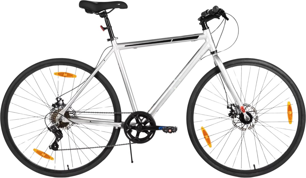 Racefiets – Voor heren en dames – Lichtgewicht aluminium frame, 7 versnellingen, dubbele schijfrem – Zilver, 71 cm Fiets kopen online