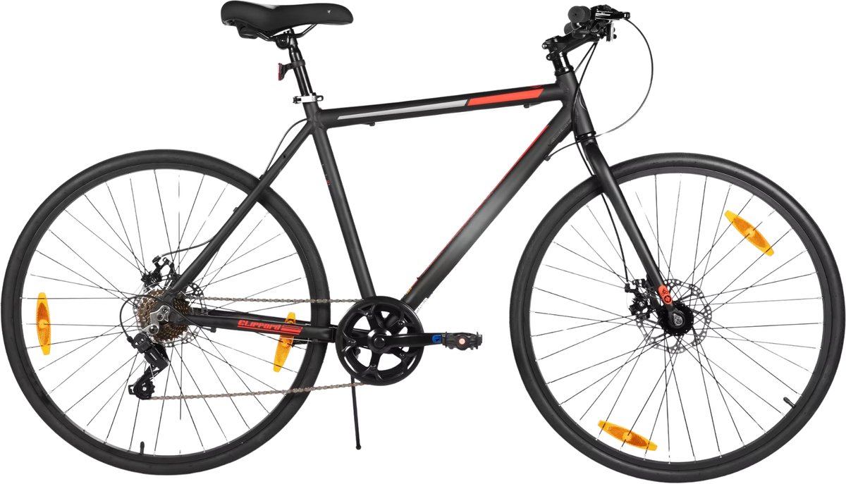 racefiets voor heren en dames lichtgewicht aluminium frame 7 versnellingen dubbele schijfrem zwart 71 cm