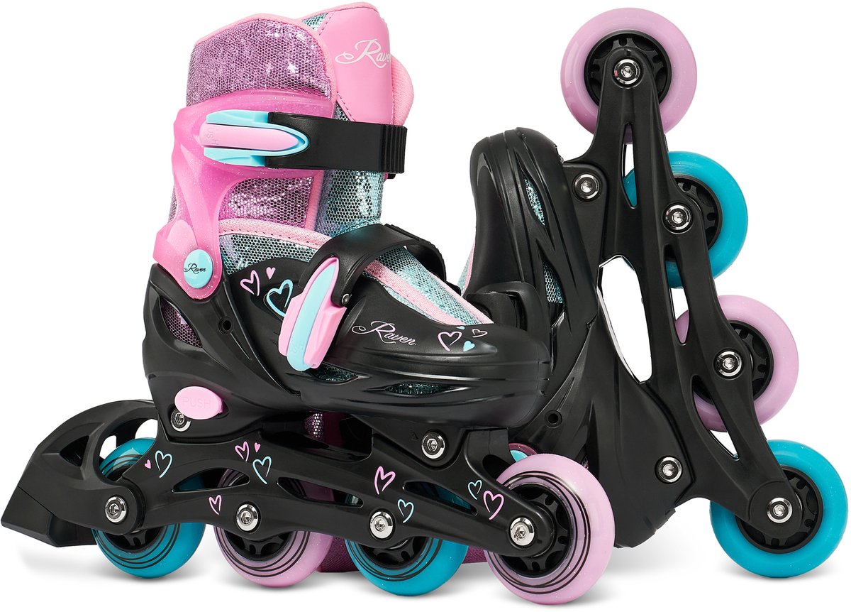 raven loret glitter 3 in 1 verstelbare skeelers lichtgevende wielen led 30 33 zwart mintgroen roze