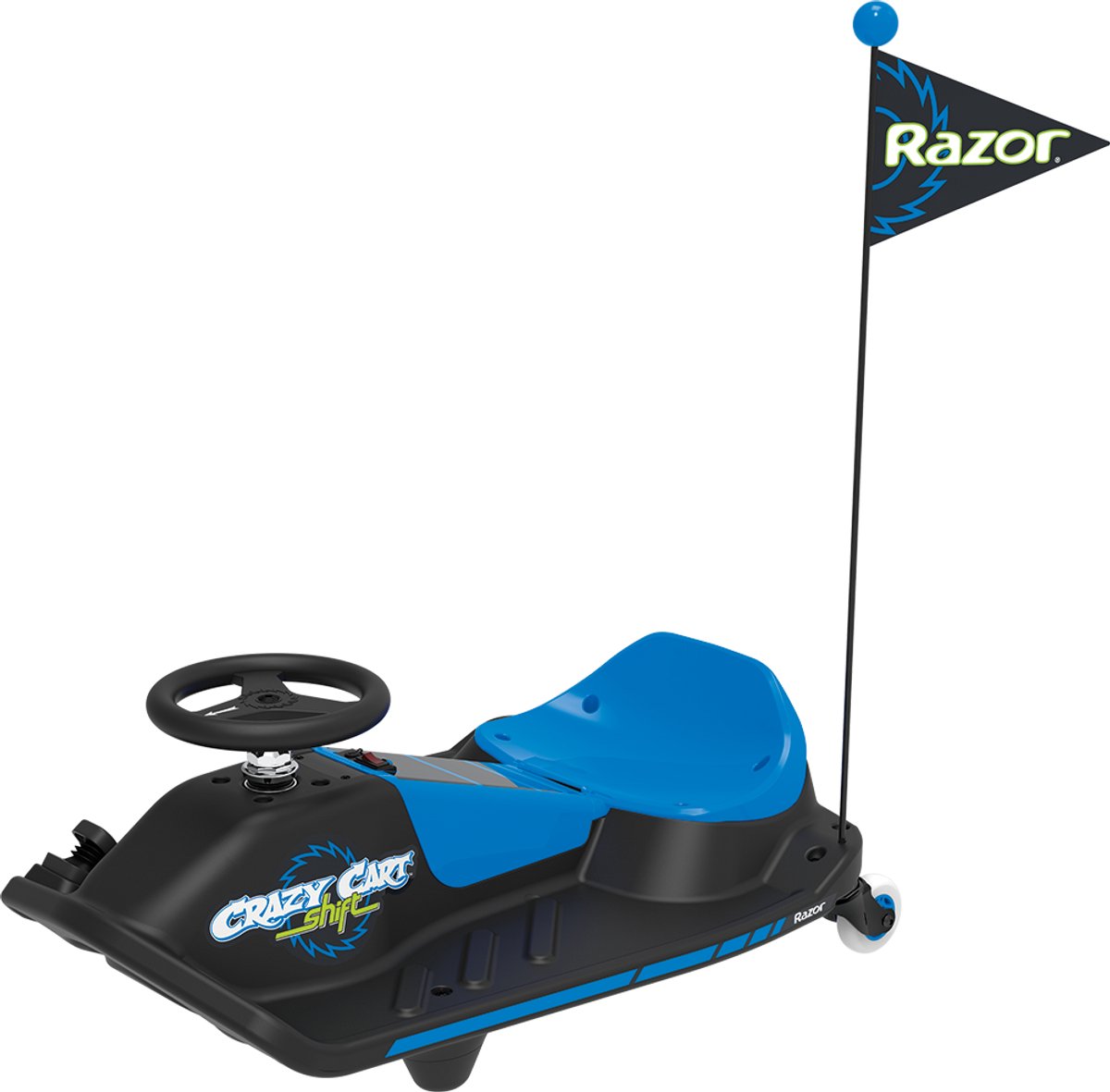 razor crazy cart shift skelter blauw zwart elektrisch drift lithium accu 360 draaien voor kinderen tot 54 kg vanaf 6 jaar