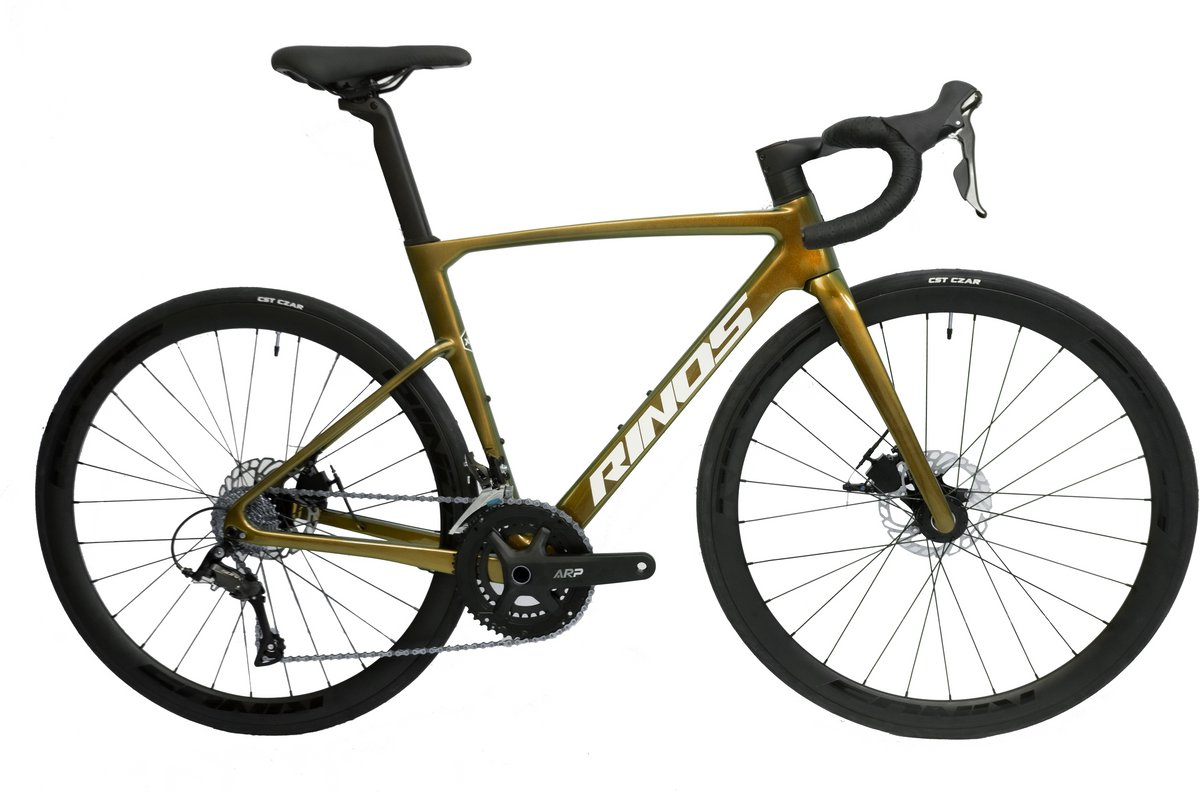 Rinos Odin 1 Carbon Road - RaceFiets - met UCI Frameset- met Shimano SORA 18 versnellingen en schijfremmen - lichte fiets voor dames en heren - 700 x 40C - Kameleon Goud Groen XL-58 Fiets kopen online
