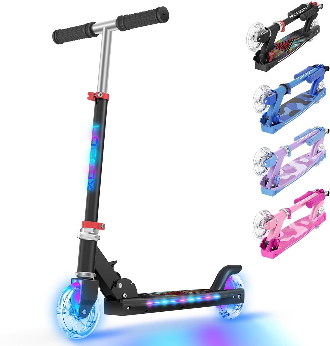 Roller Kinder mit Cool Beleuchteten Stangen, Rädern und Deck 3-Stufig Höhenverstellbarer Kinderroller Faltbarer Leichter Scooter Step kopen online