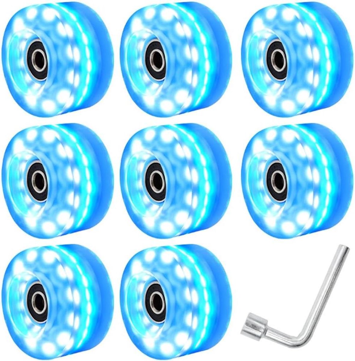Rolschaats Wielen - Dubbele Rij Wielen - Buiten Skaten - Zes Lichtjes Per Wiel - 58x32mm - Blauw Rolschaatsen kopen online