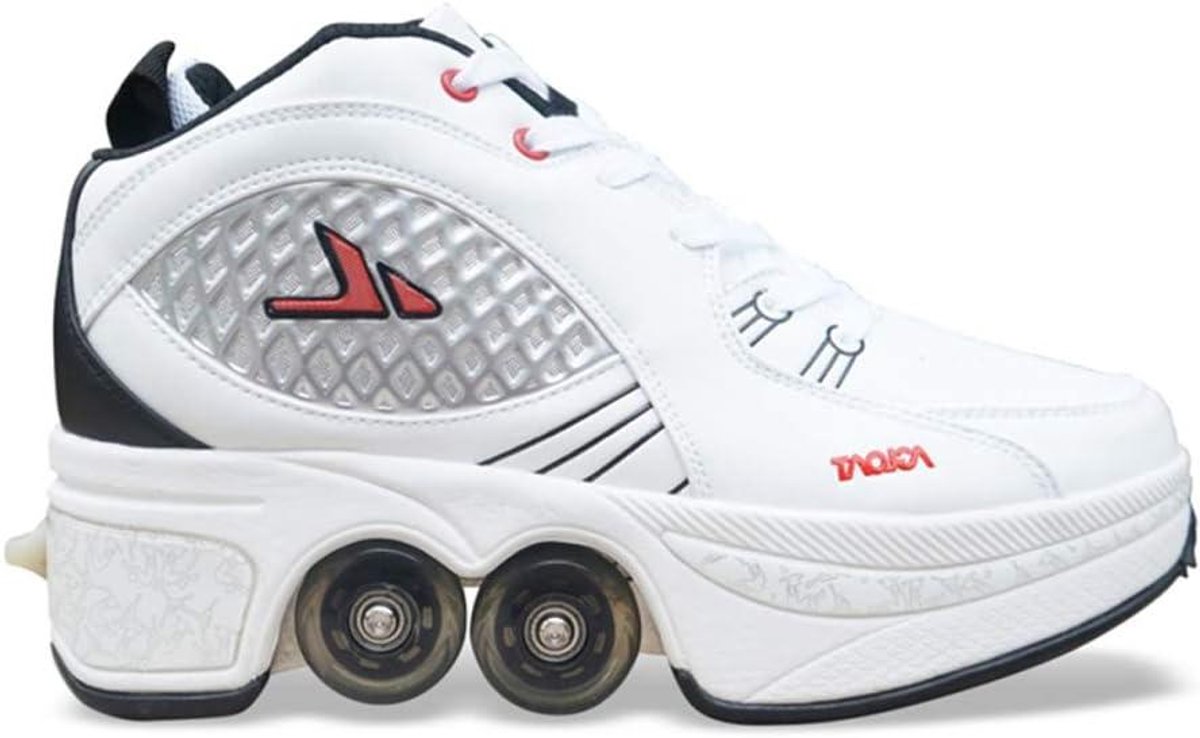 rolschaatsen kinderen meisjes vrouwen dubbele rij schaatsen verstelbaar 2 in 1 vervormde rolschaatsen sportschoenen perfect indoor outdoor adult rolschaatsen wit 40
