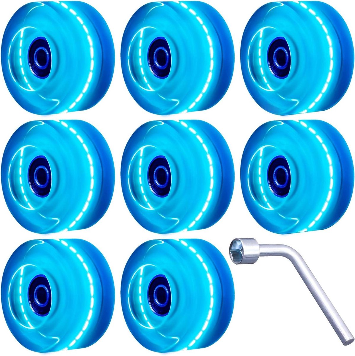 rolschaatswielen set wielen met lagers skaatsen en skateboarden lichtgevend bij beweging 32x58 mm blauw