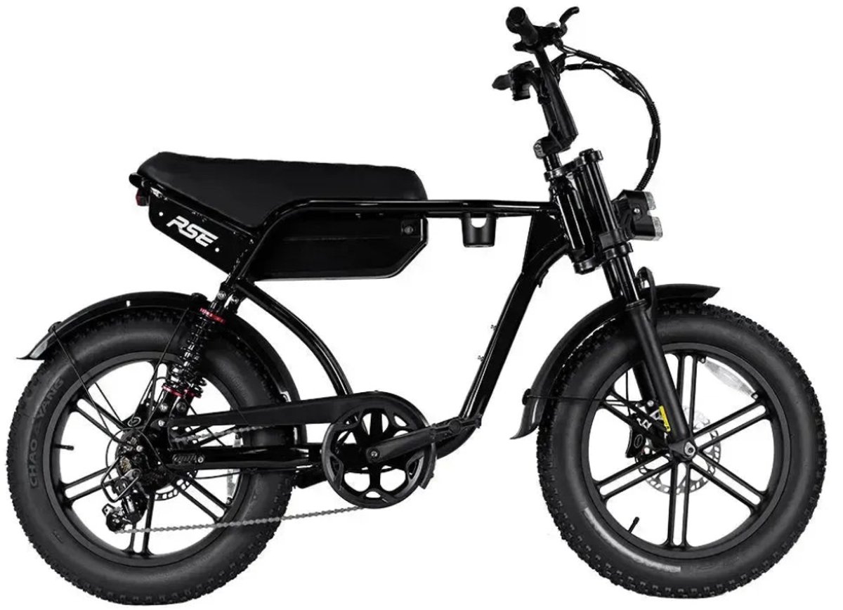 rse elektrische fatbike ingebouwd alarmsysteem inclusief voetsteuntjes inclusief bekerhouder nfc chip 20 inch 250w motor 7 versnellingen 60 km actieradius hydraulische schijfremmen zwart