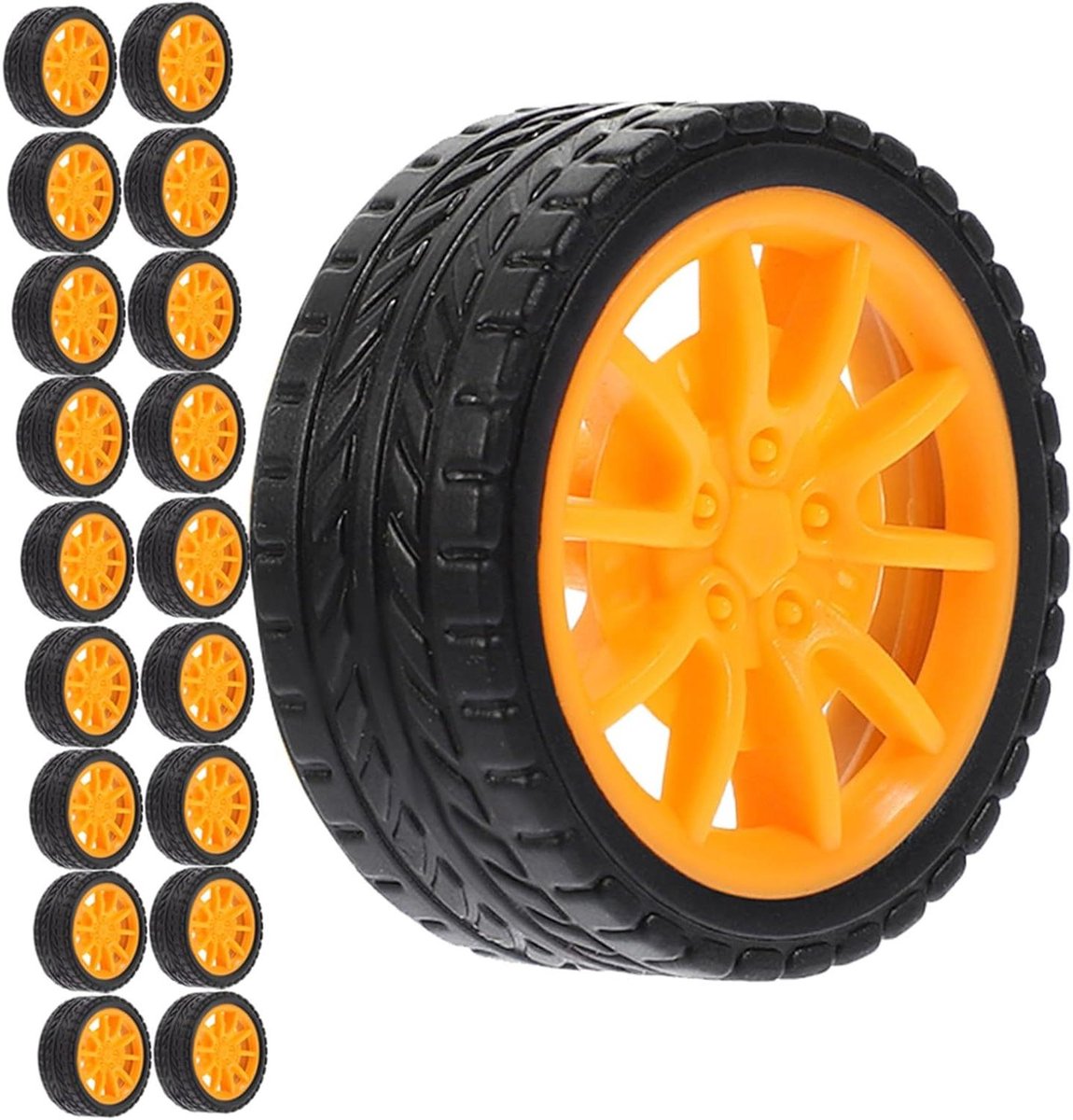 Rubberen Speelgoedautowielen - Modelauto Onderdelen - Creatieve Knutselprojecten - Bevordert Hand-oogcoördinatie - 3 cm diameter - Geel Speelgoedkruiwagen kopen online