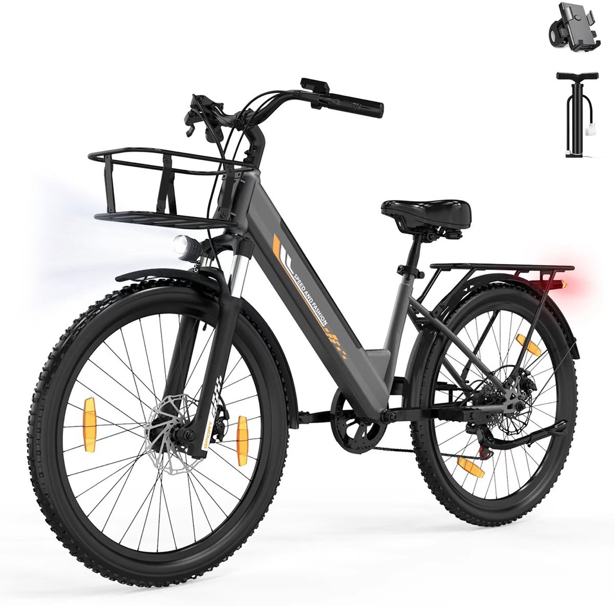 runetic 26 elektrische fiets motor 250w actieradius 80km 36v 13ah verwijderbare batterij 25km h grijs