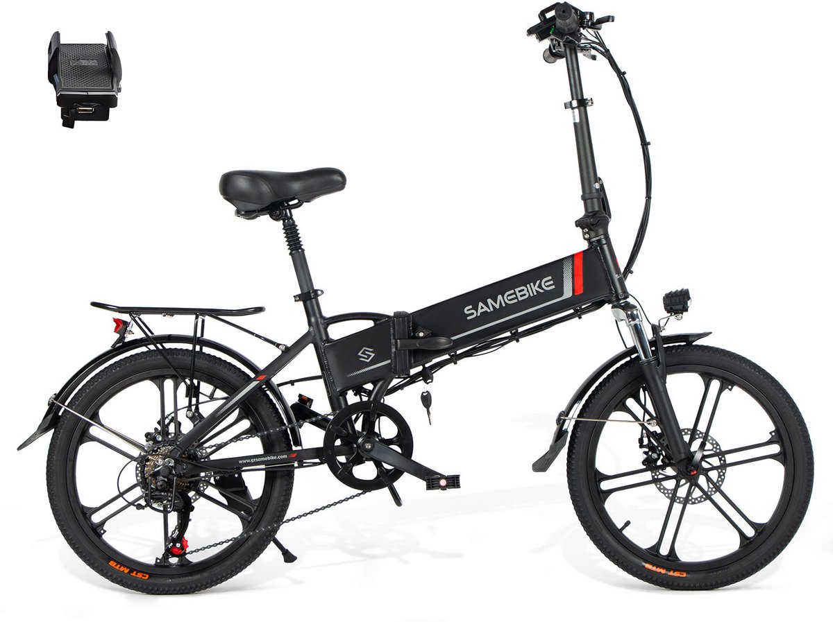 Samebike 20LVXD30 Elektrische Fiets – 250W Motor – 48V 10.4Ah Uitneembare Accu – 20" All-Terrain Banden – 7 Versnellingen – Opvouwbaar – Max 25 km/h – LED Verlichting – Zwart Fiets (elektrisch) kopen online