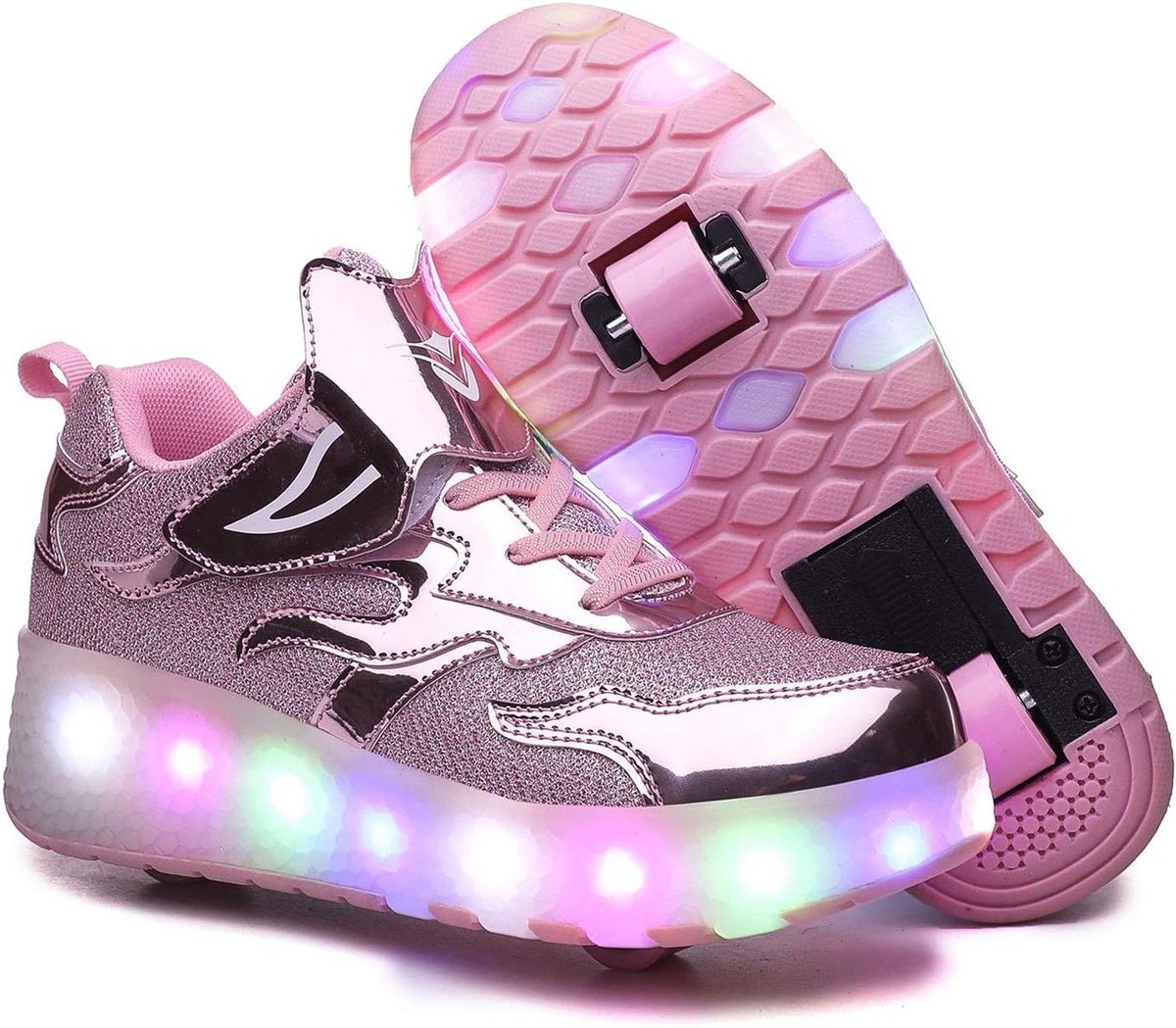 schoenen met wielen skeelerschoenen sneakers sport en spel verlichting met usb dubbele wielen roze
