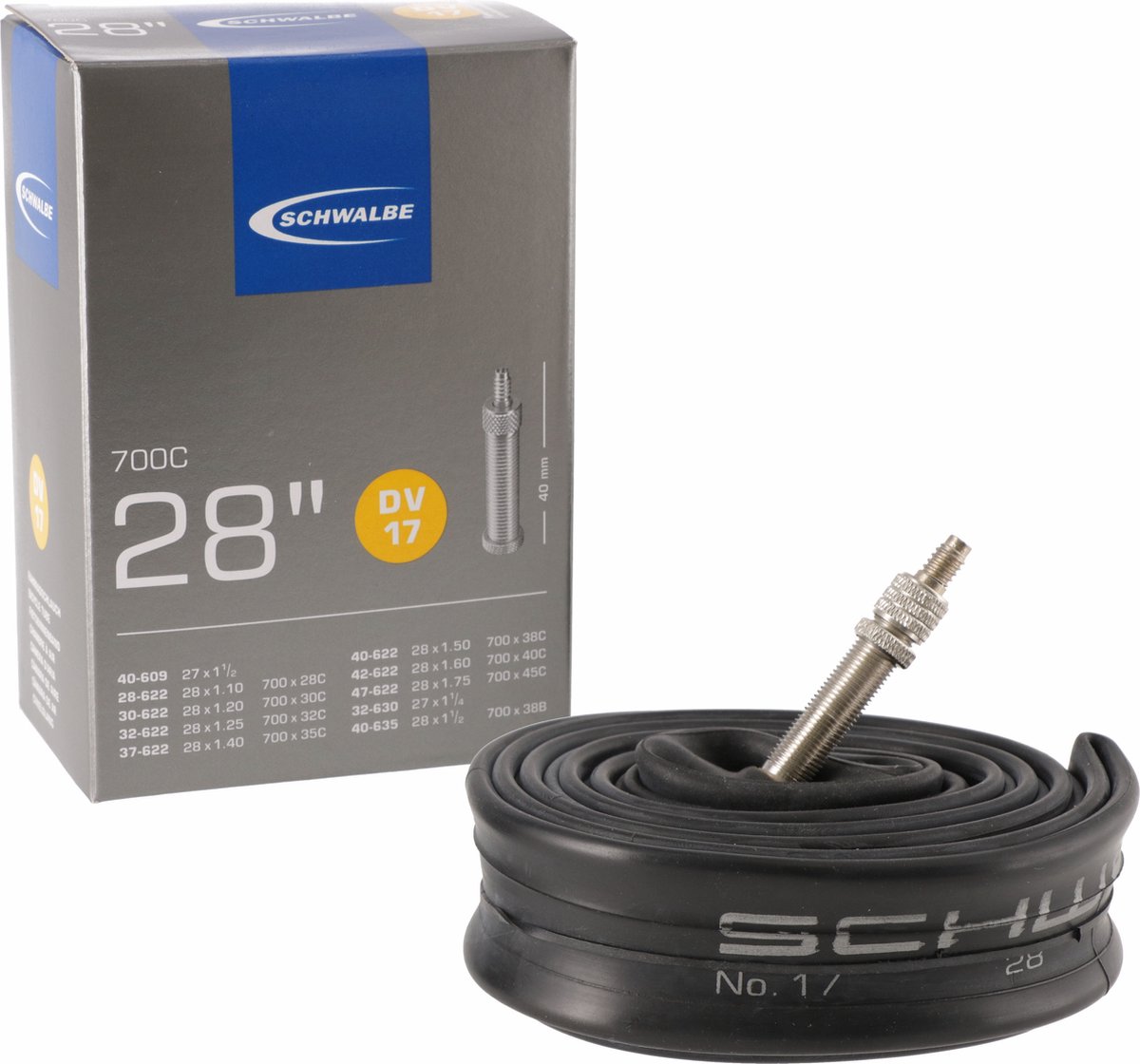 Schwalbe Binnenband DV17 - 28 inch - Hollands ventiel 40mm - 4026495098526 Fietsband kopen online