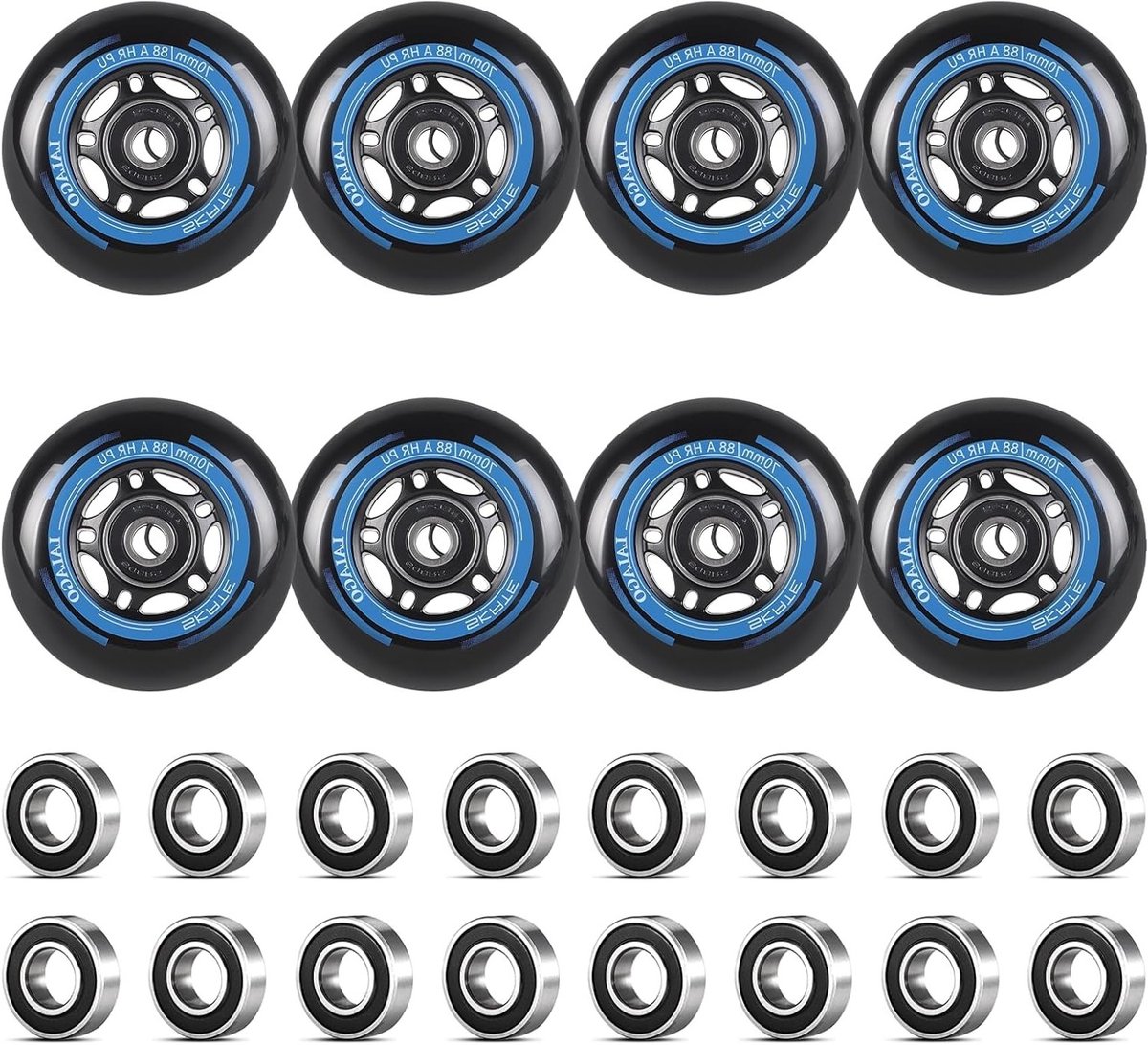 Set van 8 Inline Skate Wielen 70 mm 88A met ABEC 9 Lagers voor Binnen en Buiten, Geschikt voor Rollerblades en Skates Skateonderdeel kopen online