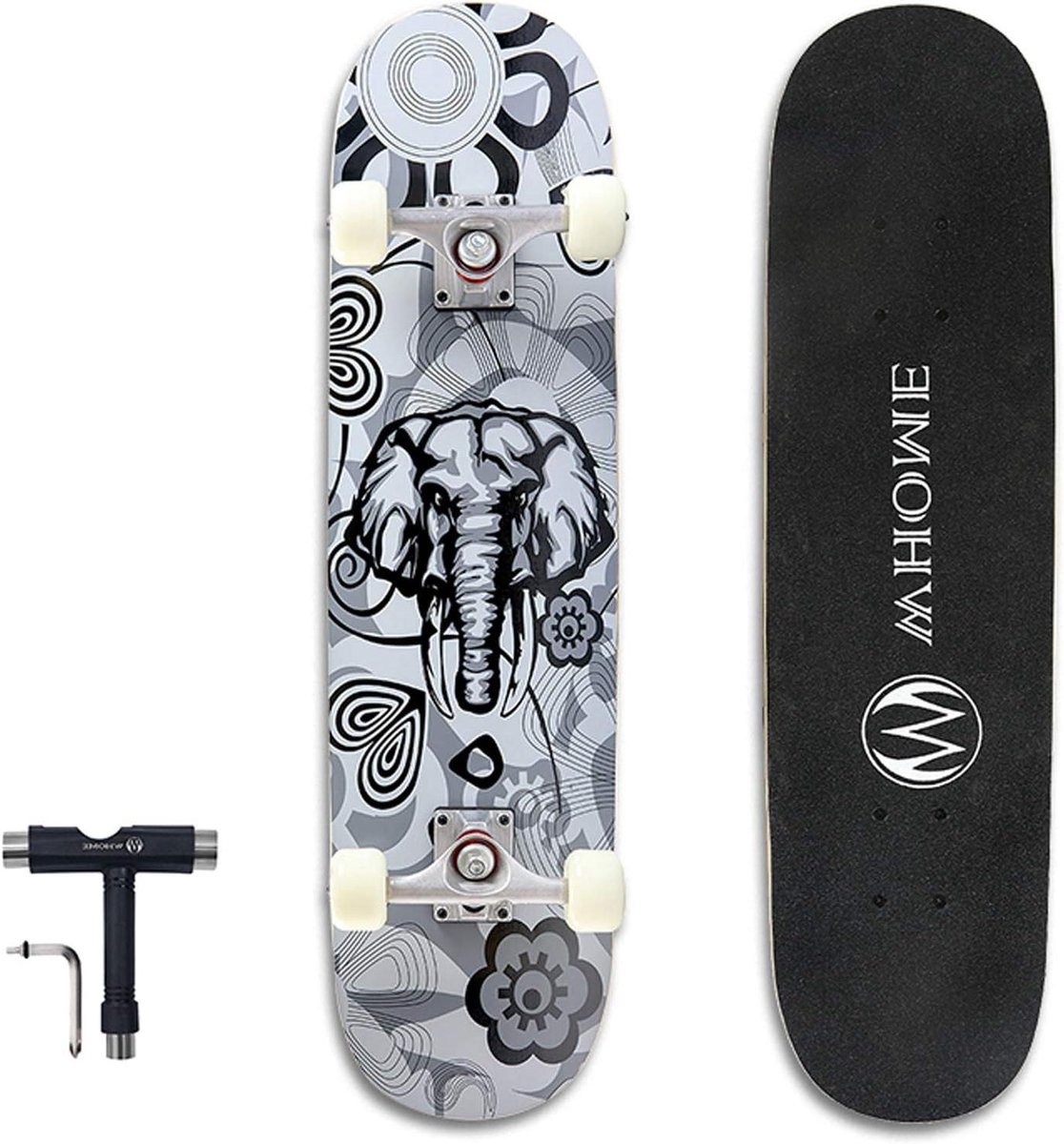 Skateboard Compleet - Street Board - Straat Gebruik - Dubbele Kick Concave - 31 x 8 Inch - Zwart Skateonderdeel kopen online