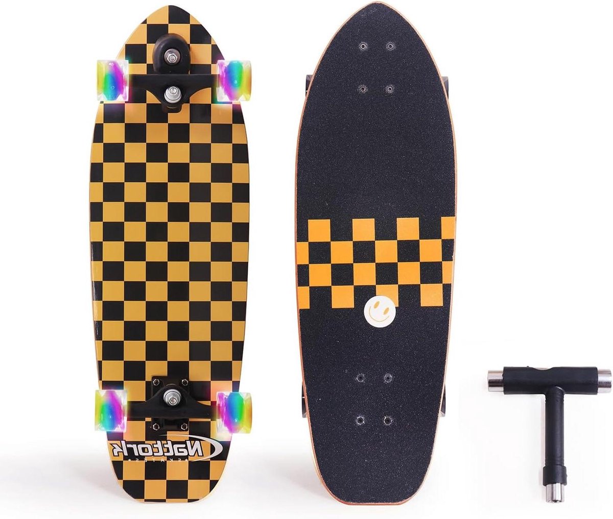 Skateboard Cruiser - Compleet Skateboard - Straat Cruisen - Dubbele Kicktail - 29" x 8" - Gouden Check Skateonderdeel kopen online