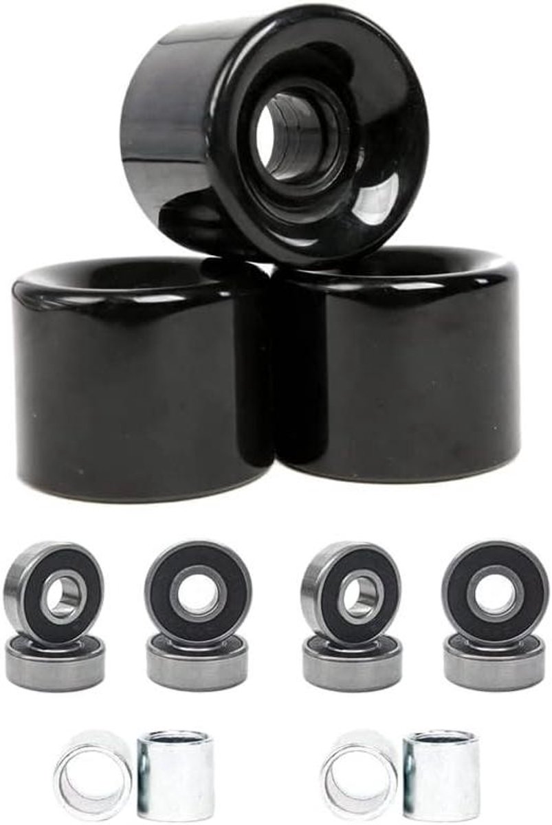 Skateboard Wielen - Cruiser Wielen - Soepel Rijden - Inclusief Lagers - 60 mm Set - Zwart Skateonderdeel kopen online