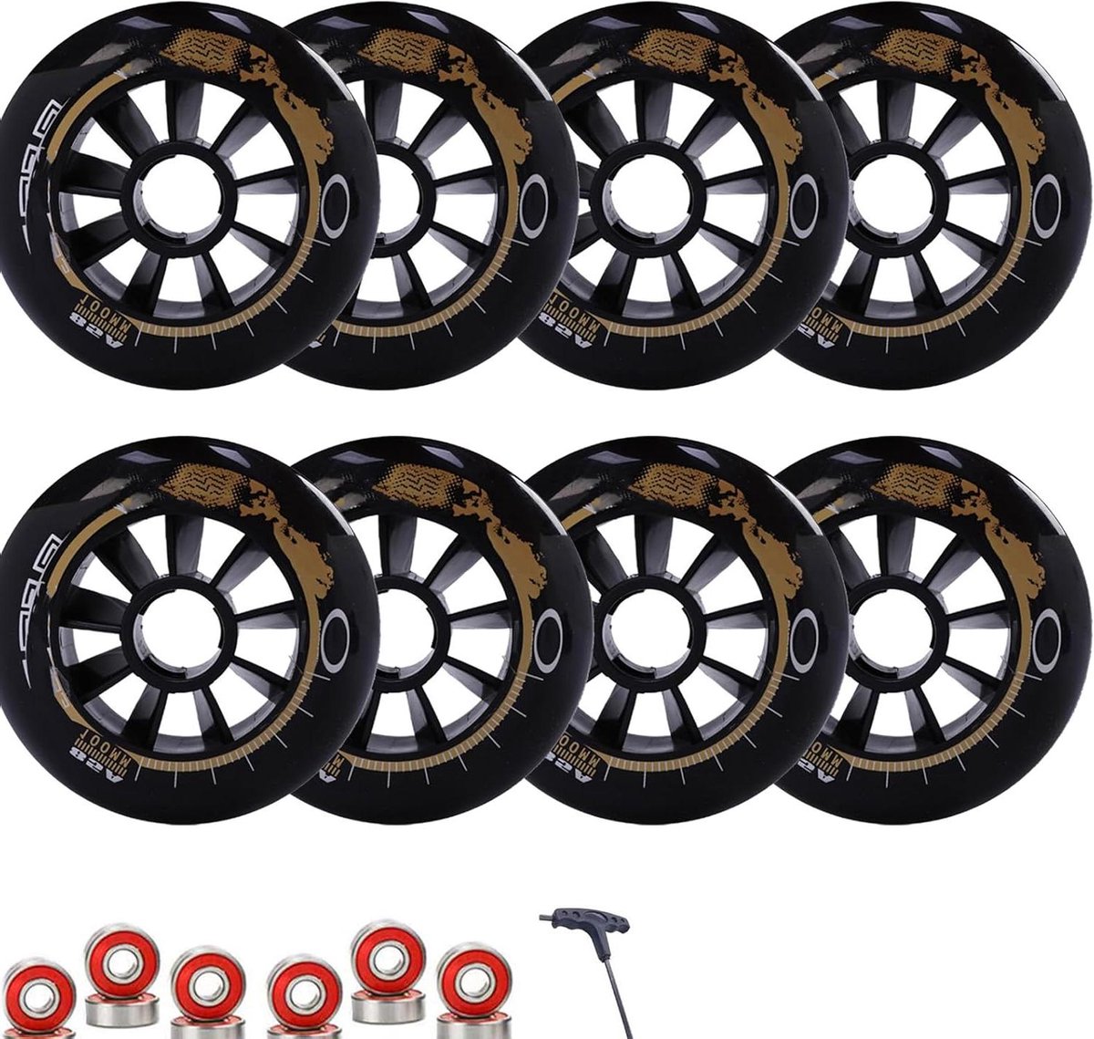 skeelerwielen set vervangende wielen snel skaten hoge grip 90 mm 8 pack zwart