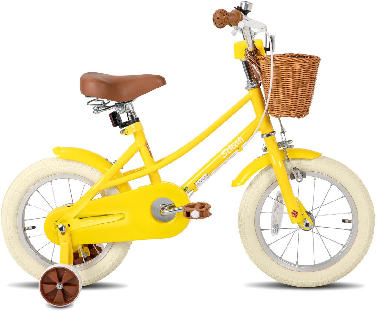 STITCH Fantasy Meisjesfiets 14 inch – Geel Kinderfiets met Zijwieltjes & Mandje – 3-5 jaar Kinderfiets kopen online
