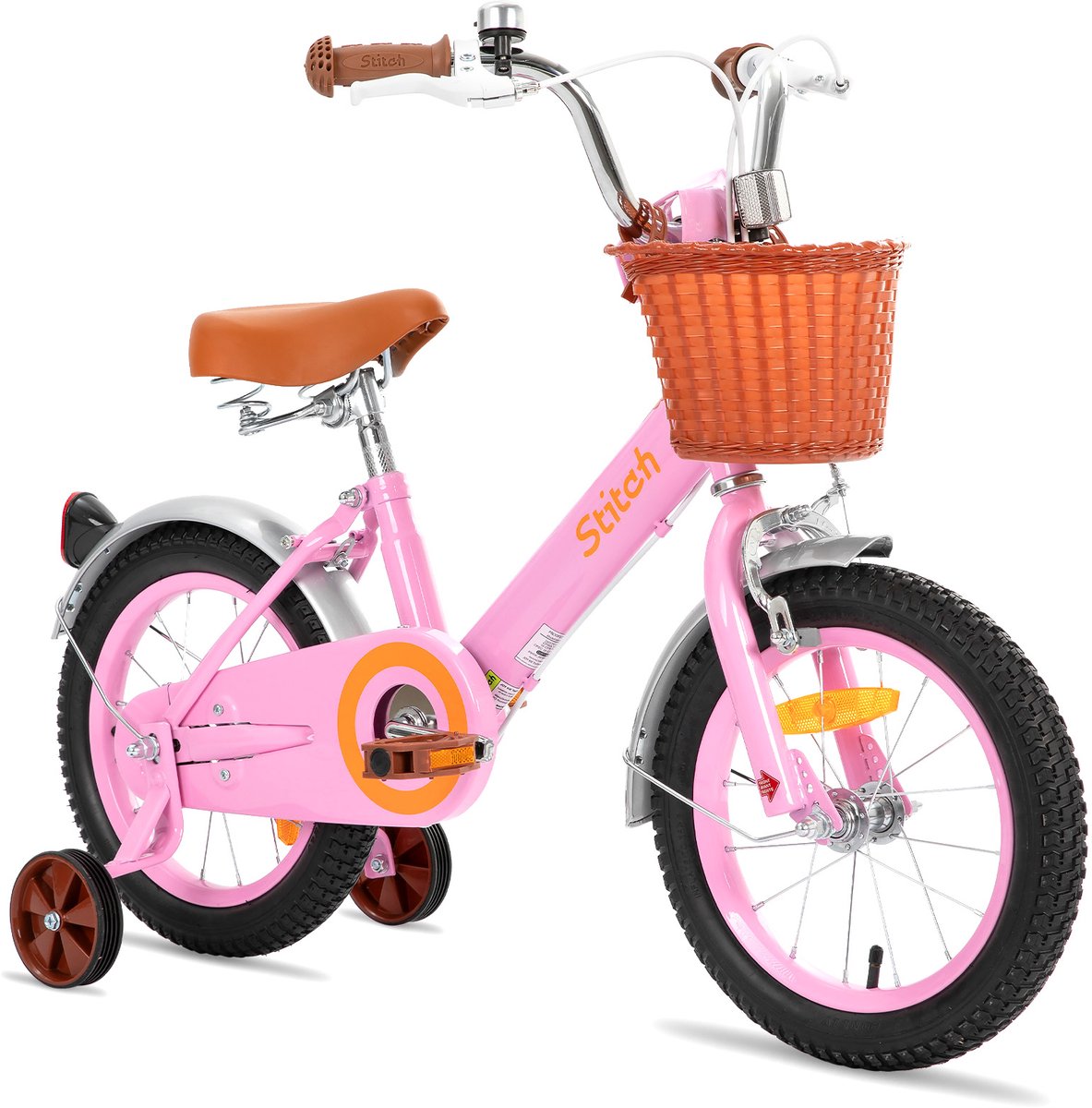 STITCH Retro meisjesfiets - 12 Inch - Geschikt voor kinderen van 2 tot 4 jaar - Met mandje en zijwieltjes - Roze Kinderfiets kopen online