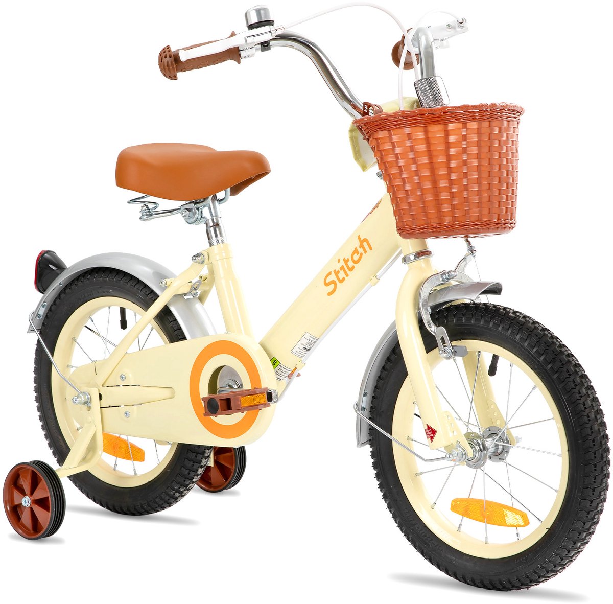 STITCH Retro meisjesfiets - 16 Inch - Geschikt voor kinderen van 4 tot 7 jaar - Met mandje en zijwieltjes - Beige Kinderfiets kopen online