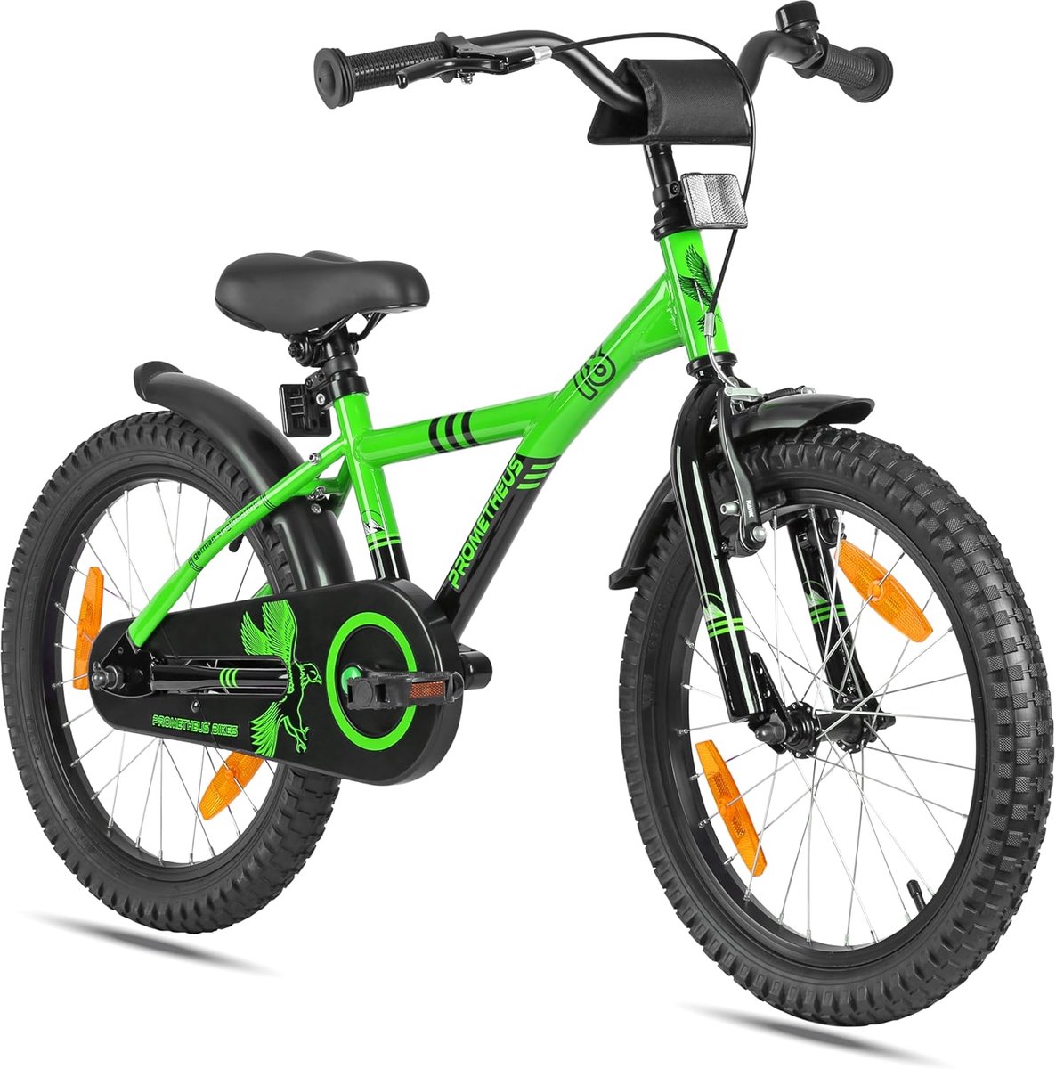 Stoere Kinderfiets 18 Inch voor Jongens en Meisjes Vanaf 6 Jaar met Terugtraprem en Standaard - Groen Zwart Kinderfiets kopen online