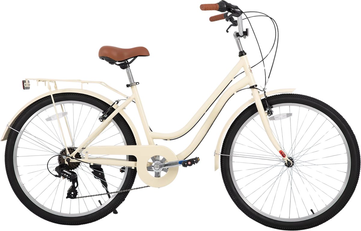 strandcruiser voor heren en dames 7 versnellingen achterdrager retro stijl beige 66 cm