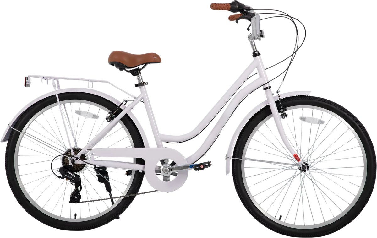 strandcruiser voor heren en dames 7 versnellingen achterdrager retro stijl paars 66 cm