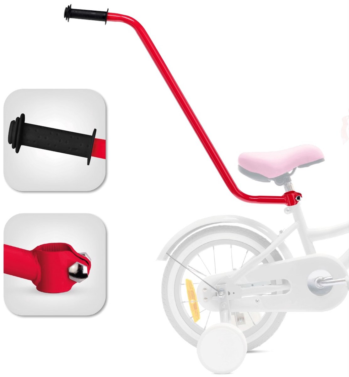 Sun Baby Duwstang voor kinderfiets - Blanc beige, verstelbare fiets leerhulp accesoires fietsenleerhulp steunstang fietsstang Kinderfiets kopen online