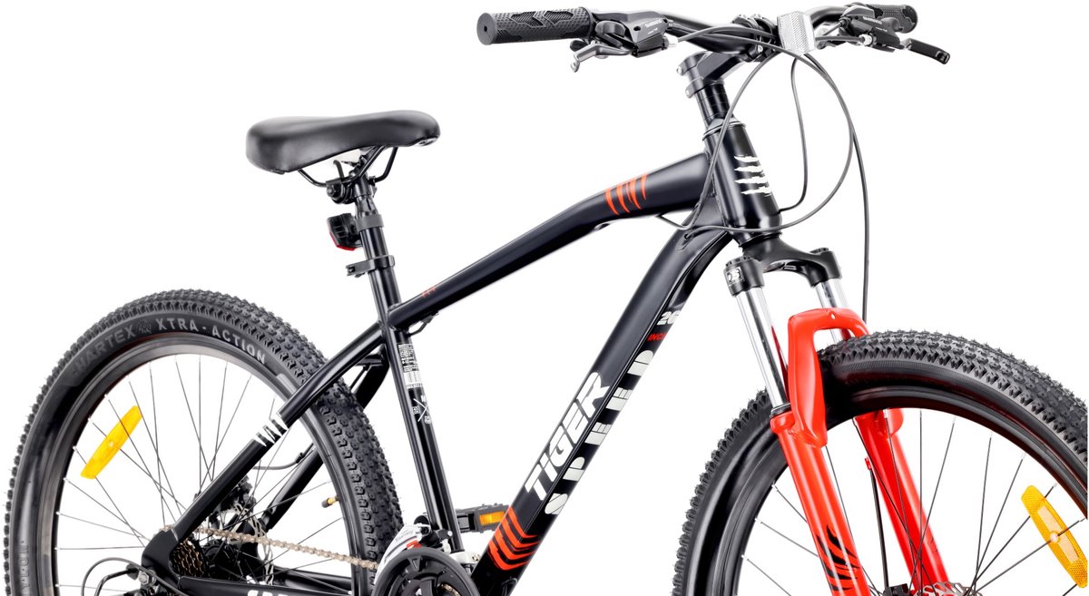 SUN BABY TIGER BIKE Mountainbike 26", MTB-fiets voor jongens en mannen, jeugd fiets 26 inch - stalen frame, 21 versnellingen, schijfremmen, vering - Zwart-Rood Fiets kopen online