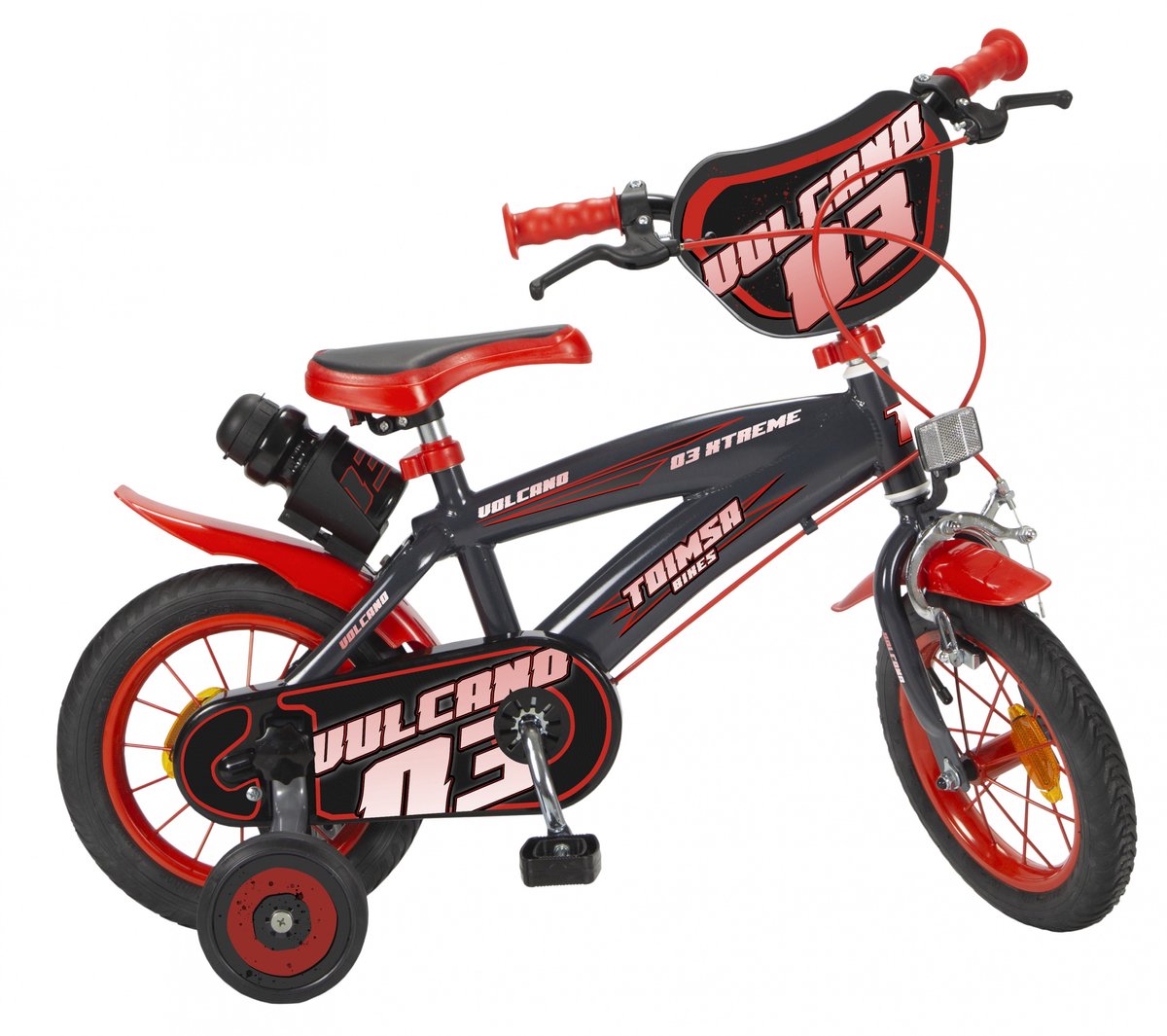 toimsa volcano jongensfiets kinderfiets voor jongens 12 inch 22 cm trommelrem zwart rood