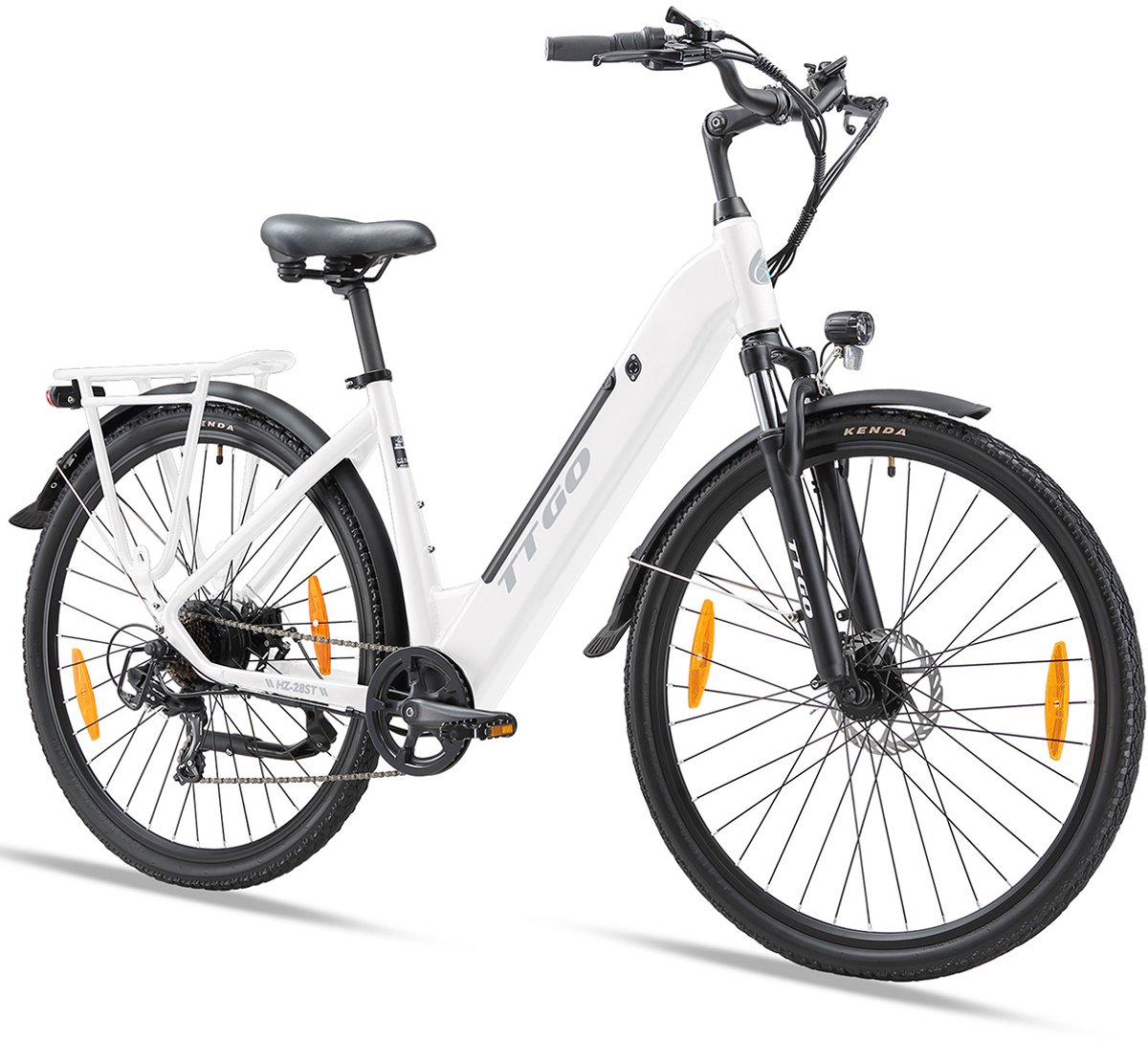 TTGO Elektrische Fiets HZ-28ST - 110 km Bereik - 720Wh/20Ah Accu - Aluminium Lage Instapframe - 28 Inch Wielen- Shimano 7 Versnellingen - Mechanische Schijfrem - LCD Display - Elektrische Stadsfiets - Wit Fiets (elektrisch) kopen online