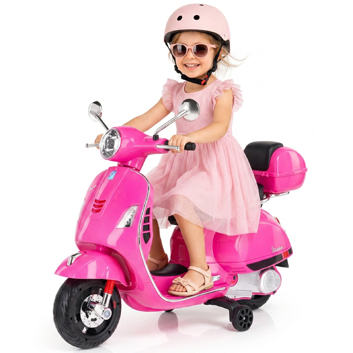 Vespa Elektrische motorfiets, kindermotorfiets met plastic wielen en stoel, MP3-speler, USD MicroSD AUX-aansluiting (Fuchsia - zonder kistje) Speelgoedaccuvoertuig kopen online