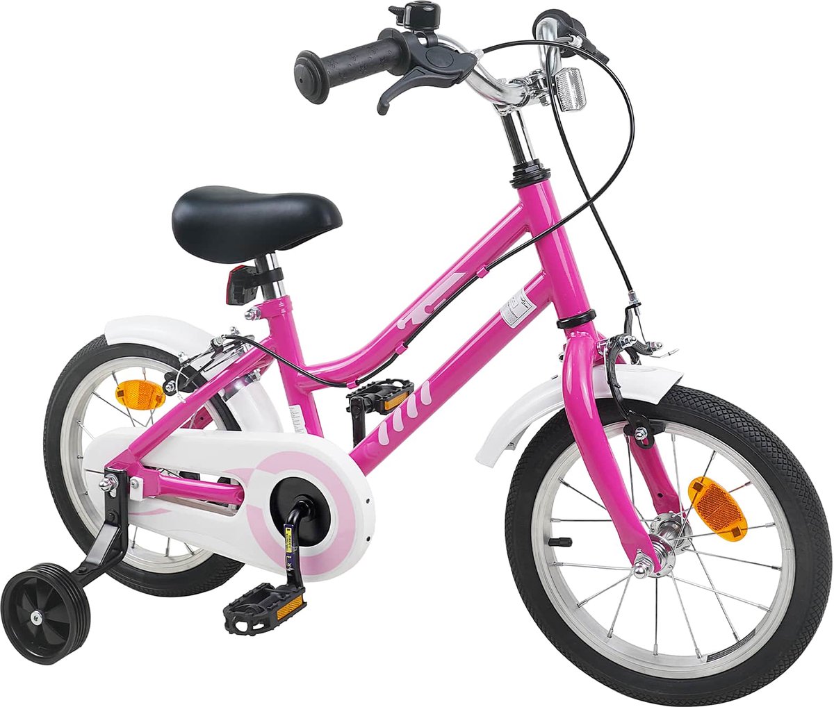 vidaXL - Kinderfiets - 14 - Inch - voor - 3-5 - jaar - oud - Roze - Wit Fiets kopen online