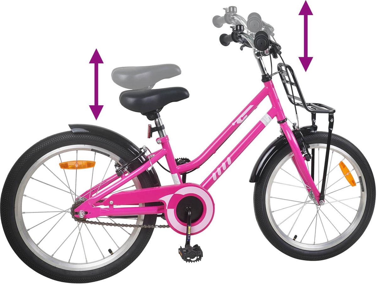 vidaxl kinderfiets 22 inch voor 7 12 jaar oud roze zwart