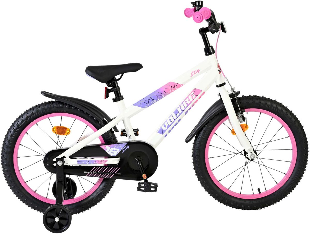 Volare Lily Kinderfiets - Meisjes - 18 inch - Wit Roze Paars - Twee handremmen Kinderfiets kopen online