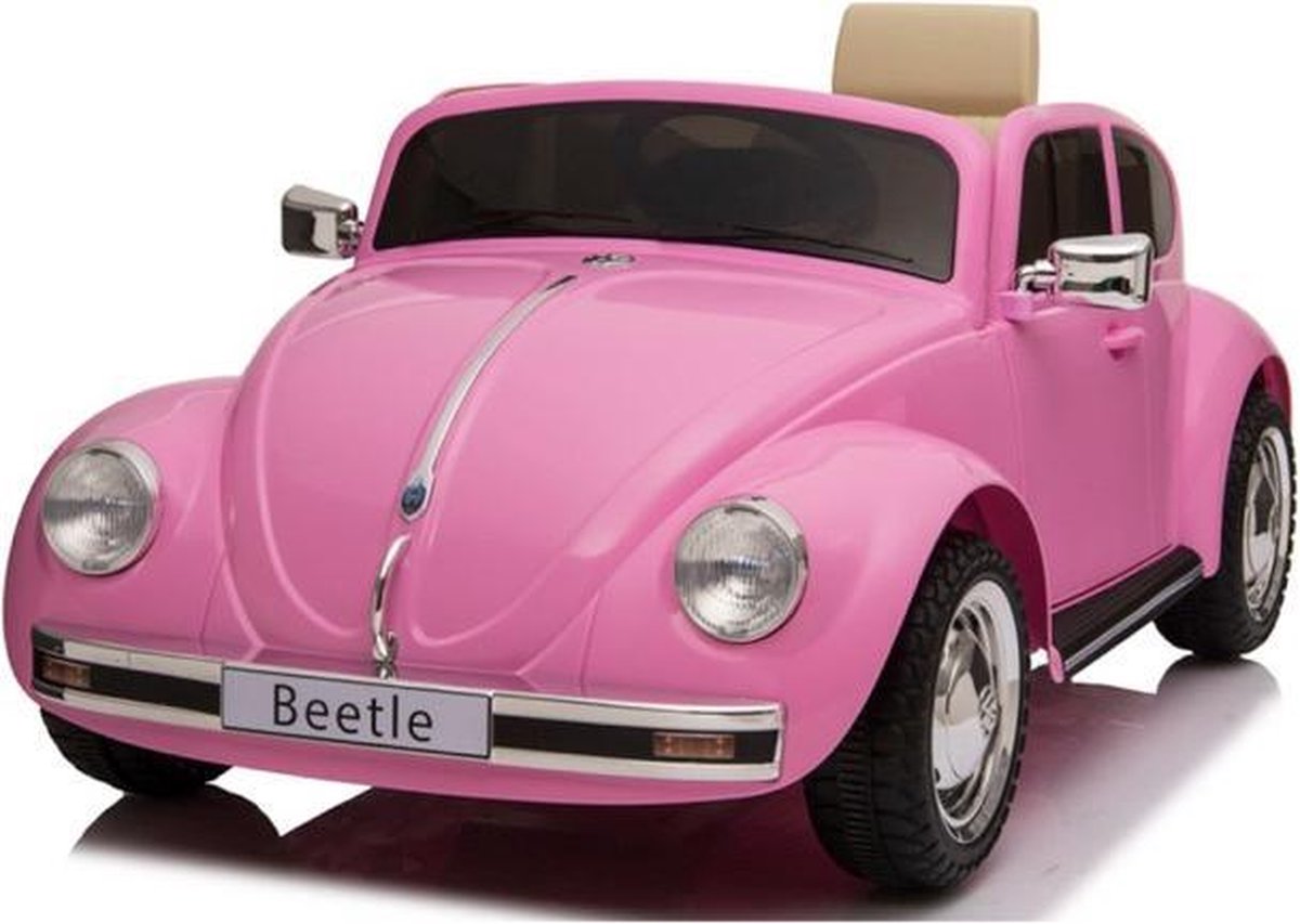 volkswagen beetle oldtimer elektrische kinderauto roze 12v afstand bestuurbaar muziek module kunst leder zitje rubberen eva banden