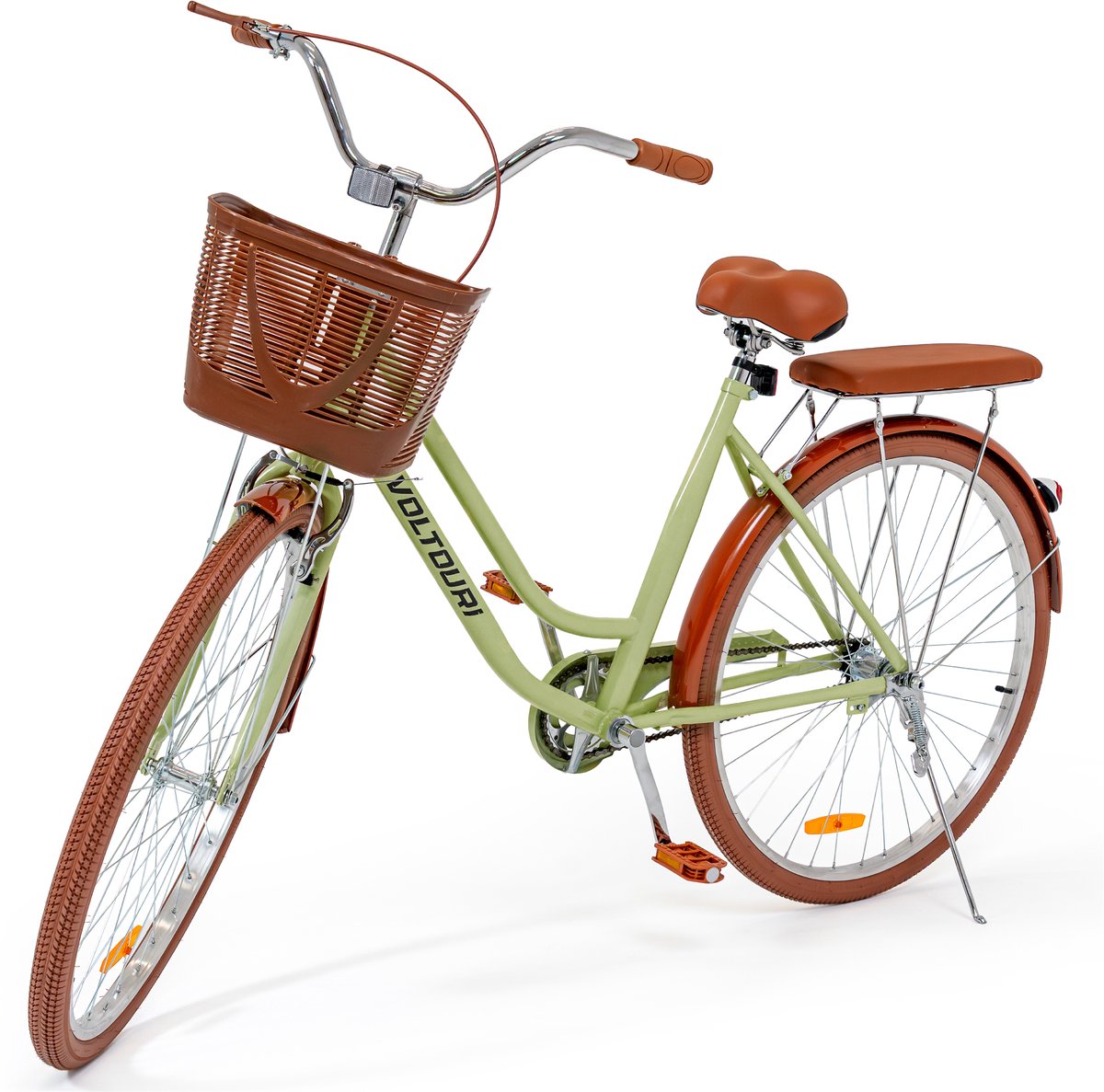 VOLTOURI Damesfiets 28 Inch Retro – Stadsfiets met Mand, Bagagedrager en Terugtraprem – 17 Inch Stalen Frame Fiets kopen online