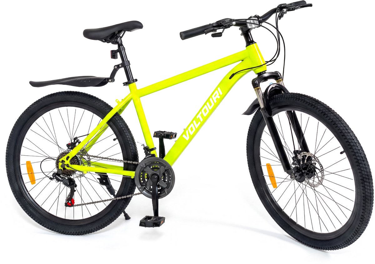 VOLTOURI Fiets 26 inch - 21 Versnellingen Shimano - Neongeel- Schijfremmen Fiets kopen online