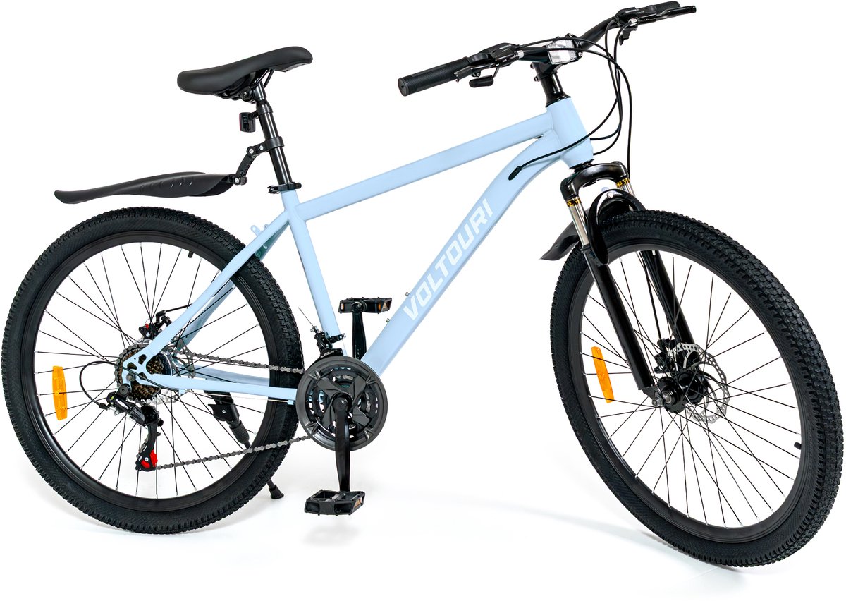 VOLTOURI Fiets 26 Inch - 21 Versnellingen Shimano - Vering - Schijfremmen - Blauw Fiets kopen online