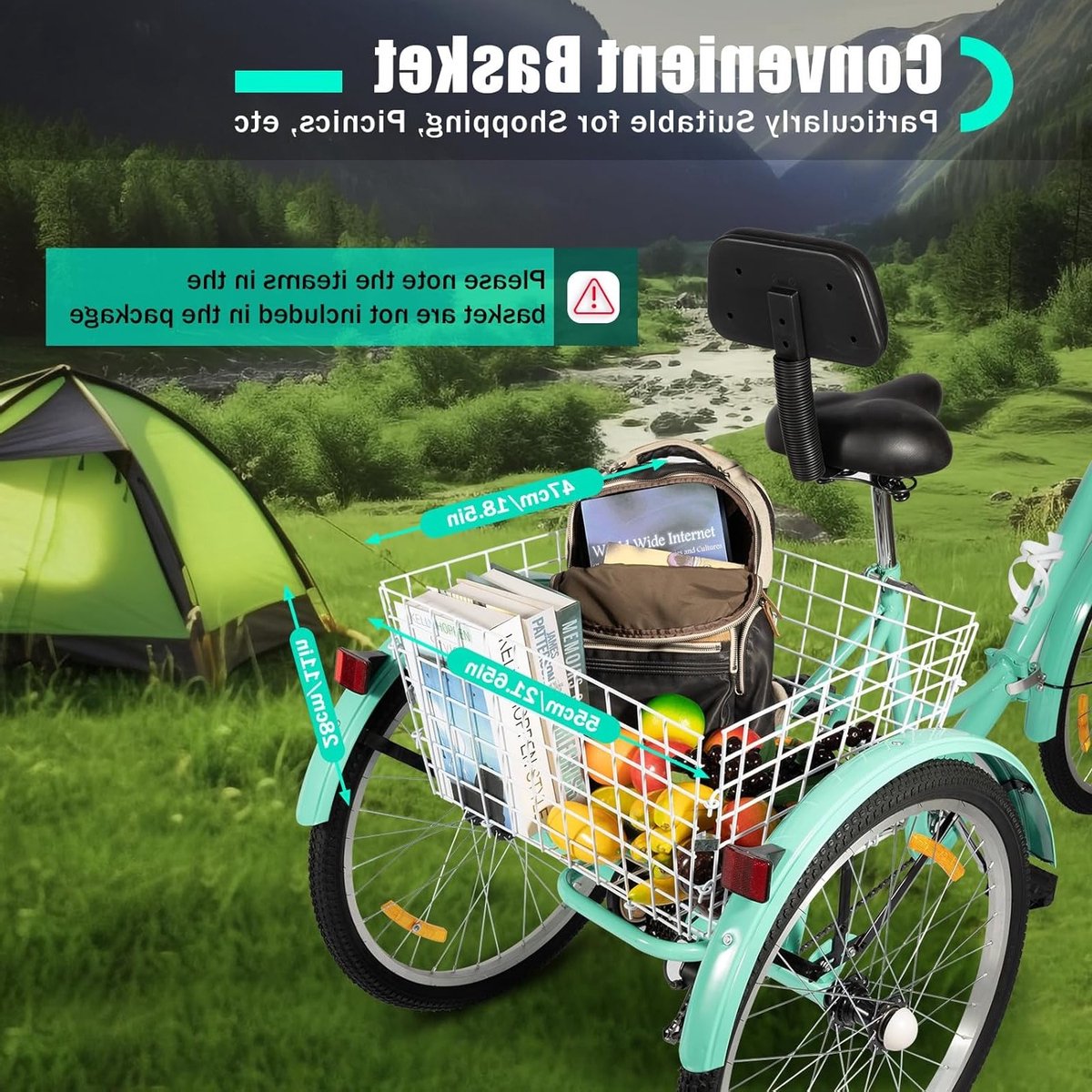 Volwassen Driewieler 24 inch, Vouwbare 7 Versnellingen Driewieler met Mand, Lamp, Rugleuning en Bekerhouder voor Comfortabel Fietsen Driewieler kopen online