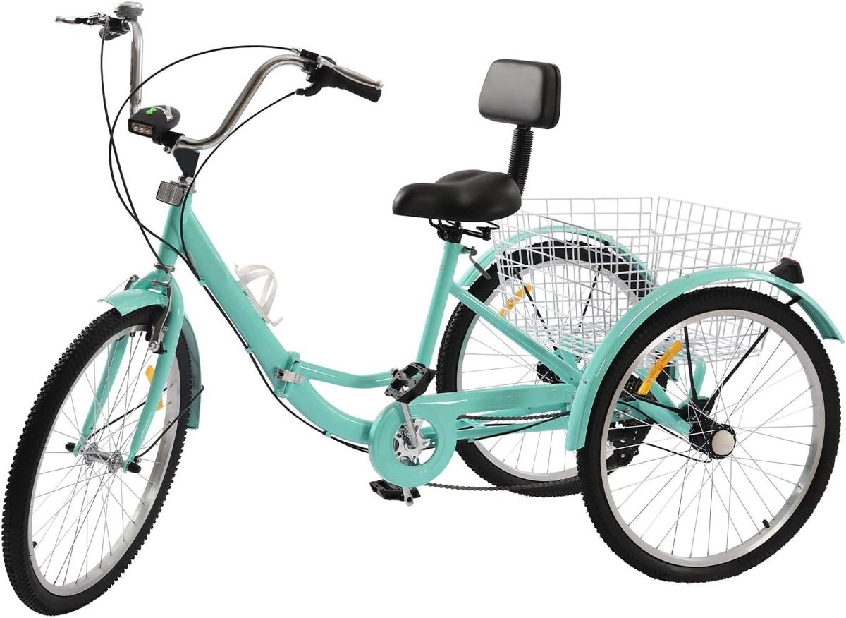 Volwassen Driewieler - 3-wieler fiets - Winkelen en Reizen - Opvouwbaar Koolstofstaal Frame - 24 Inch Wielen - Turquoise Driewieler kopen online