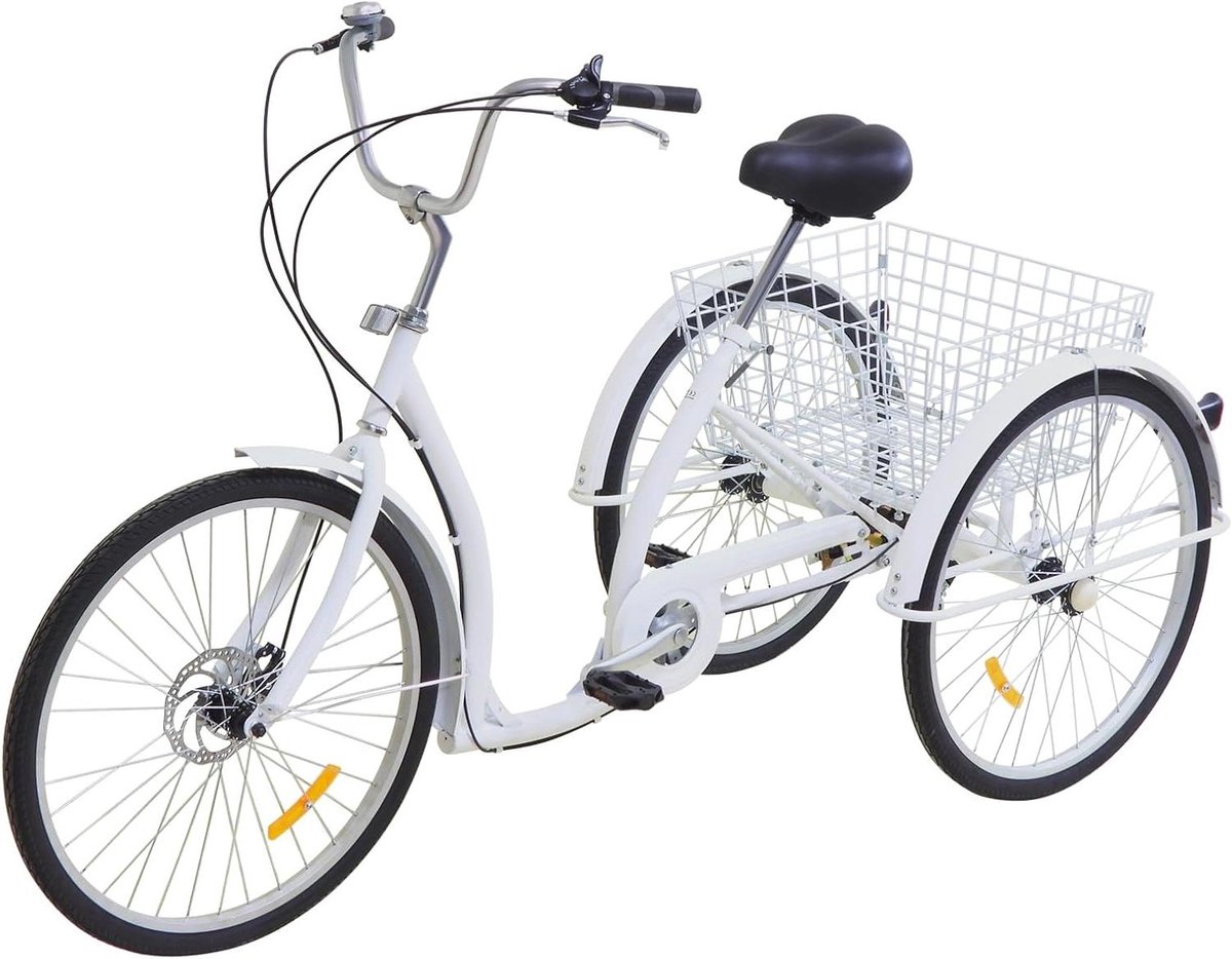 Volwassen Driewieler - Driewieler Fiets - Boodschappen Doen - 6 Versnellingen - 24 Inch Wielen - Wit Driewieler kopen online