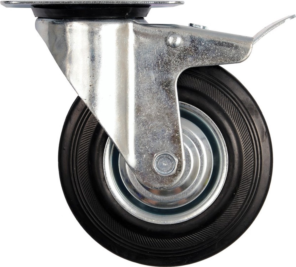 vorel zwenkwiel met zwarte rubber en rem 75mm